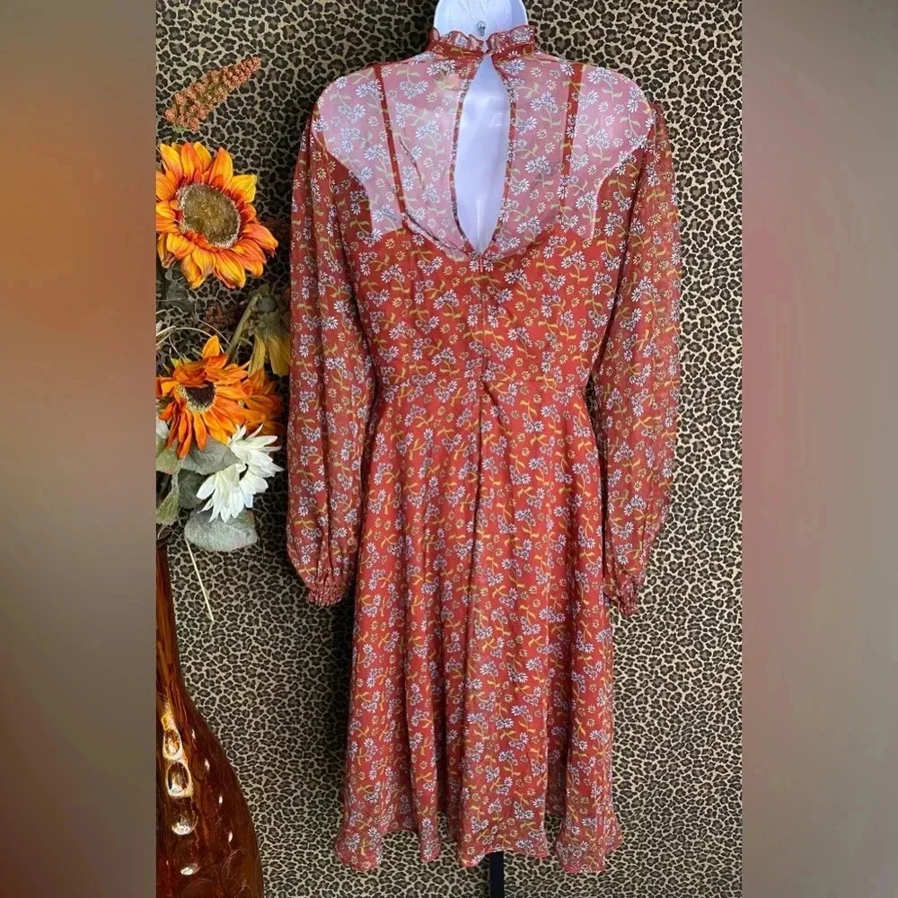 🦋B2G1🦋UNIQUE VINTAGE Rust Brown Leona Swing Dress NWOT | MEDIUM | - Picture 7 of 11